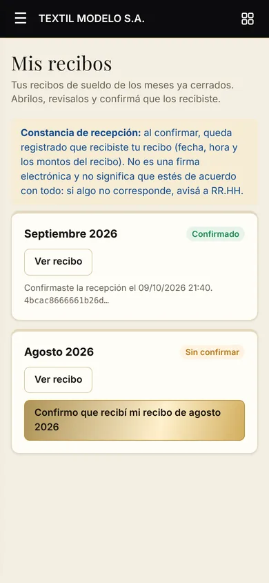 Portal del funcionario en el celular: confirmar recibos